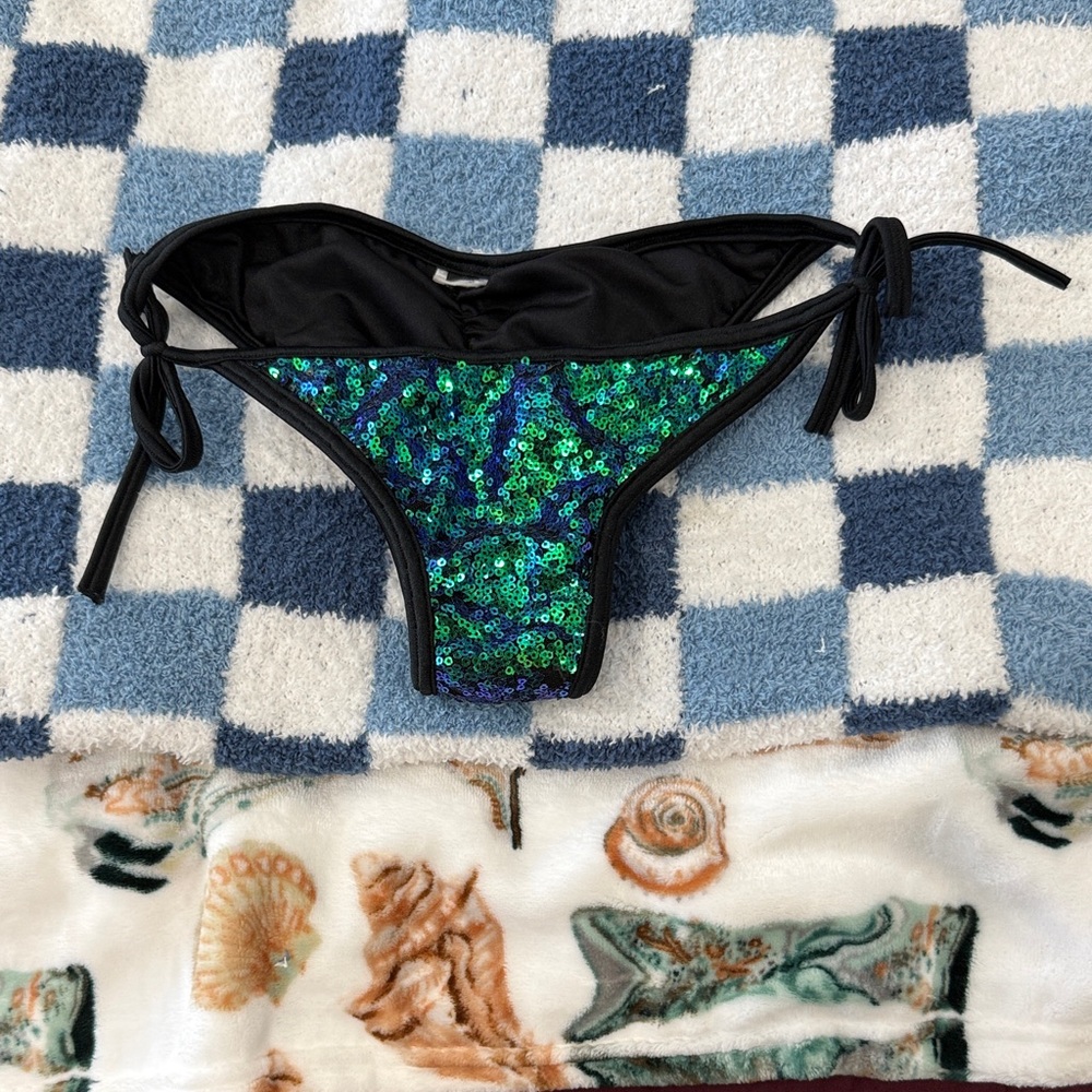 Sequin Bikini Bottom - Green and Black